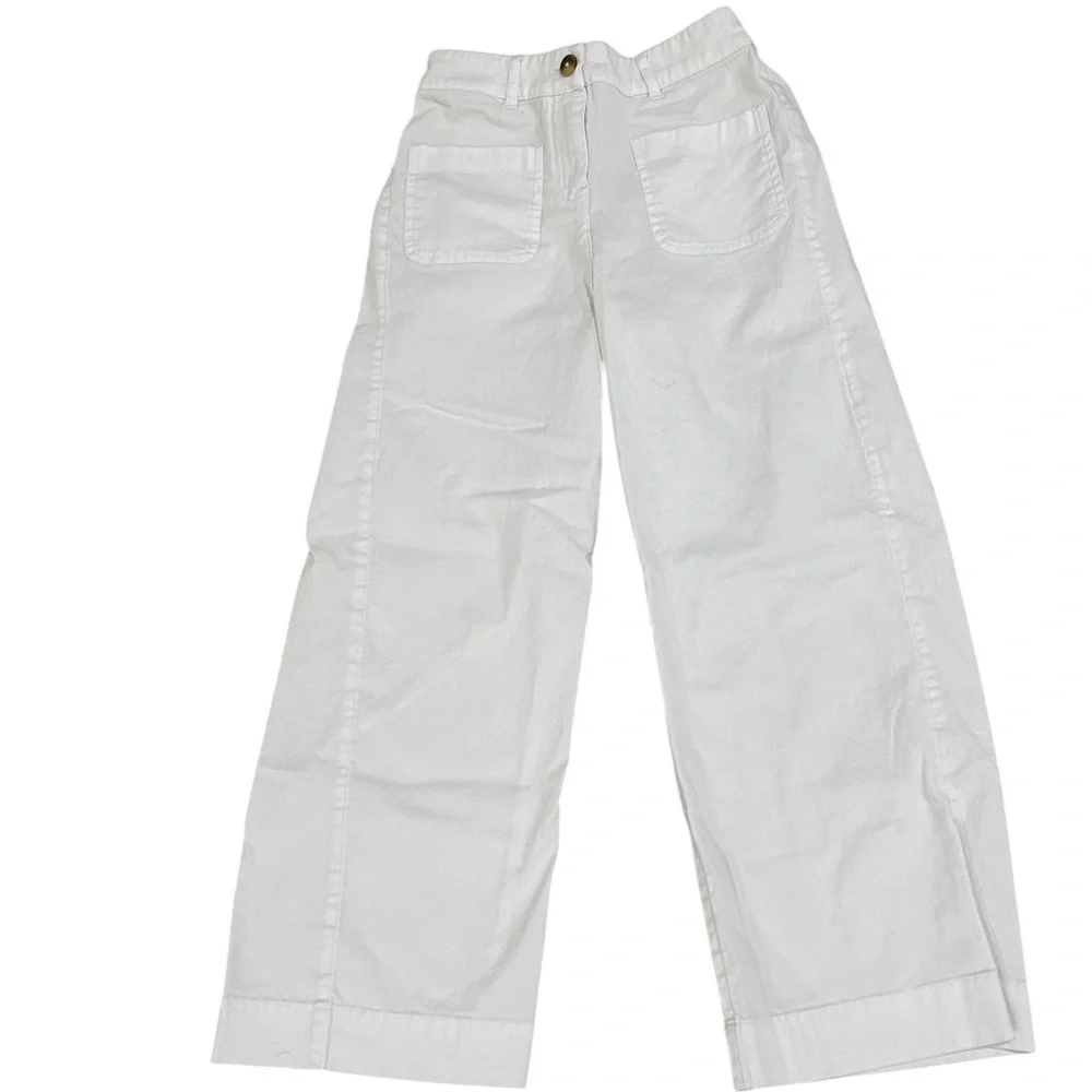 Vineyard Vines White Elastic Waist wide leg sailor stretch cotton Pants size 8